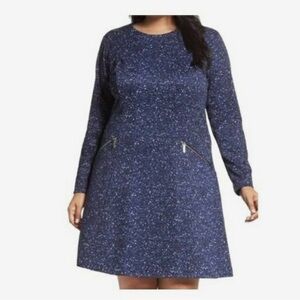Michael Michael Kors Wm’s Sz 16 Blue Speckled Dress Zippered Pockets Fit & Flare